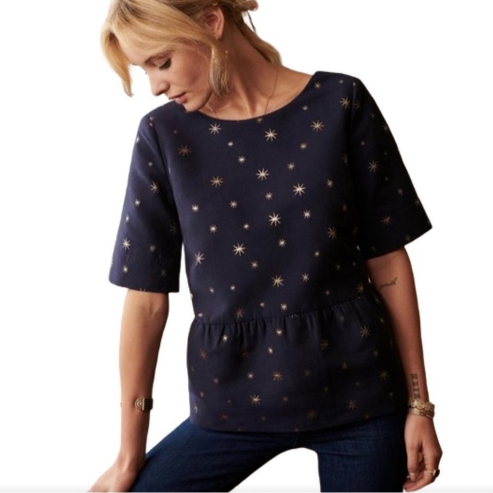 NWT Sézane Amele navy + gold ✨ peplum top